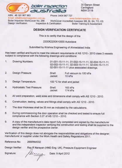 Design Verification and Production Validation Certificate